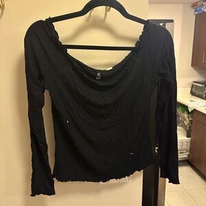 We the Free Off the Shoulder Black Long-sleeve Shirt with Ruffle Detail